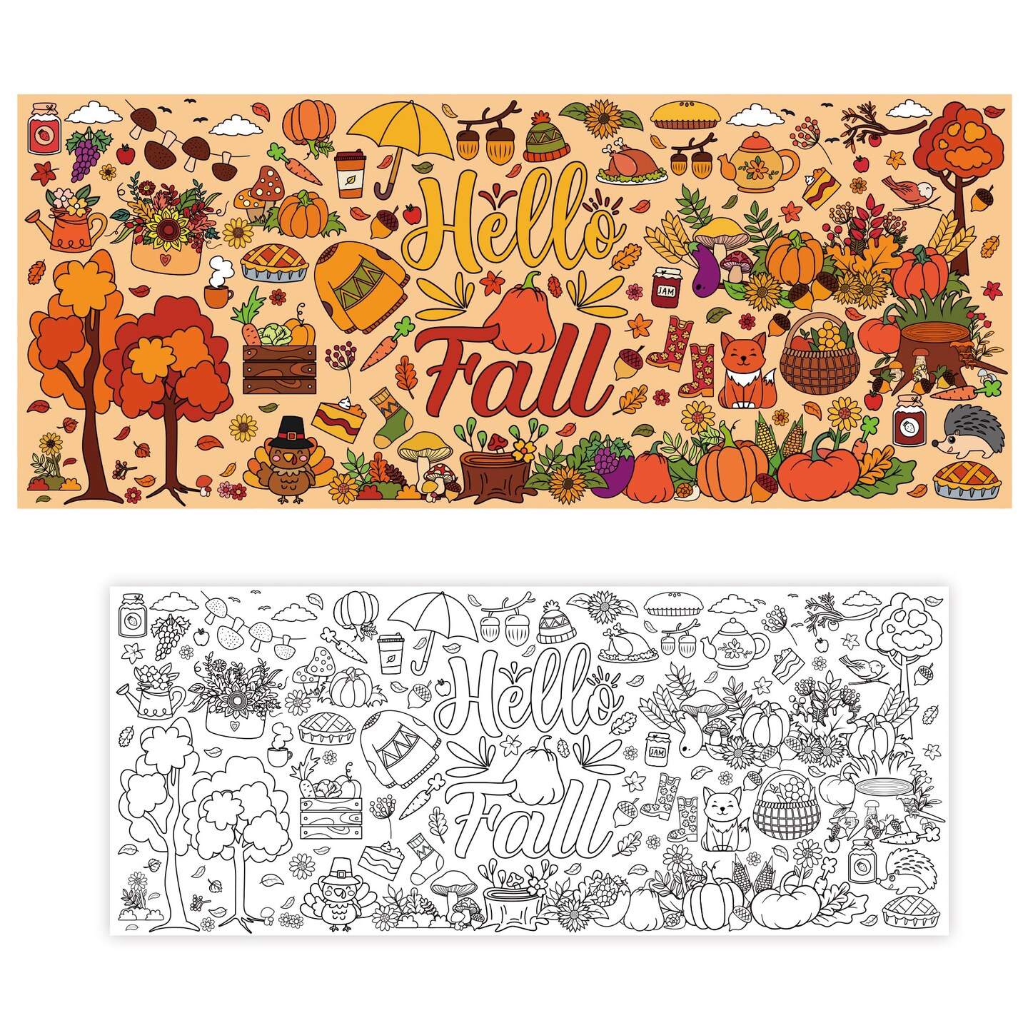 Fall Giant Coloring Poster/Tablecloth - Fall Decorations for Home - 30 x 72 Inches Jumbo Coloring Banner Kids Crafts Activities Decor Party Decorations