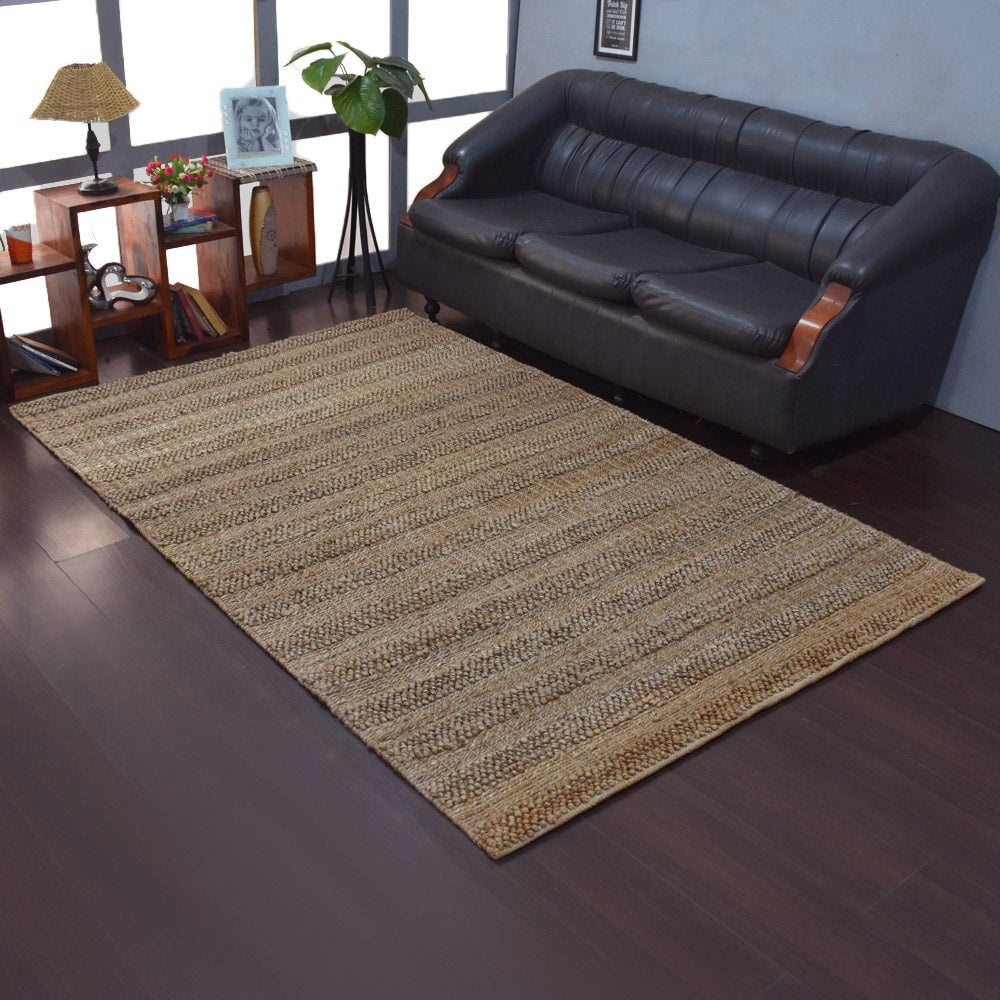 Rugsotic Hand Woven Jute Area Rug Light Brown Contemporary J00095 Eco-Friendly