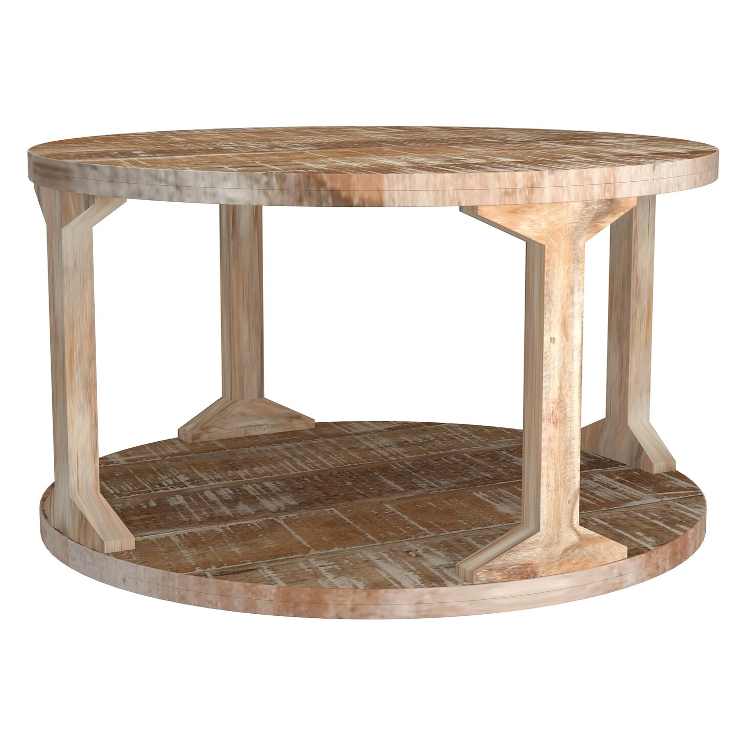 Contemporary Home Living Traditional Mango Wood Round Coffee Table - 33&#x22; - Distressed Brown