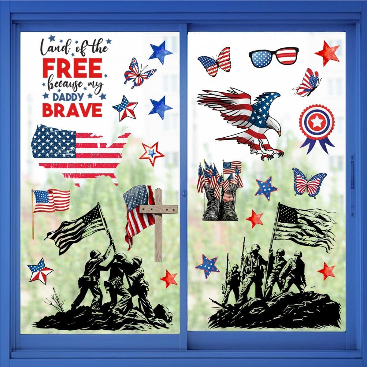 4Th of July Window Clings Patriotic Window Stickers Double-Side American Flag Cross Window Stickers Decor for USA Memorial Day Veterans Day School Home Party Supplies Glass Window Holiday Decoration