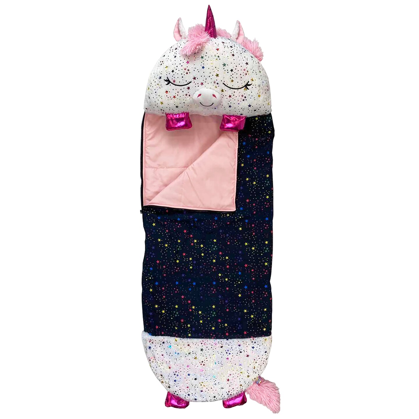 Happy Nappers: Pillow &#x26; Sleepy Sack Large - Shimmer Unicorn - 66 x 30&#x22;, 2-In-1: Plush Animal Opens Into Sleeping Bag, Soft Play Character, Kids 7+
