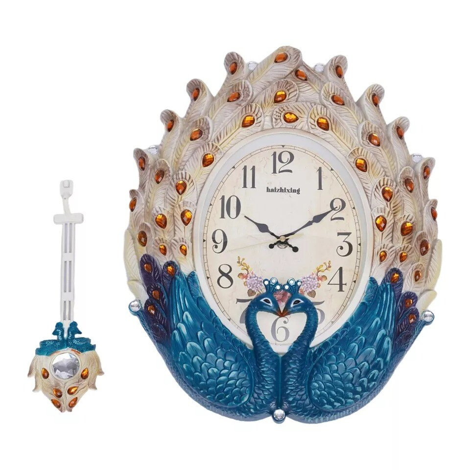 Large Peacock Wall Clock Watch Living Room Peacock Clock Decor Battery Powered