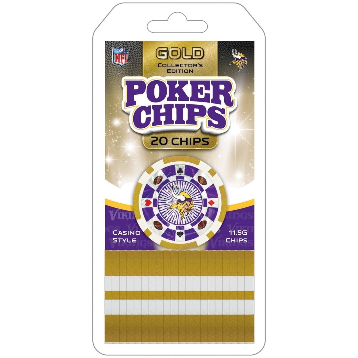 Minnesota Vikings 20 Piece Gold Poker Chips Casino Style Nfl Fan Set