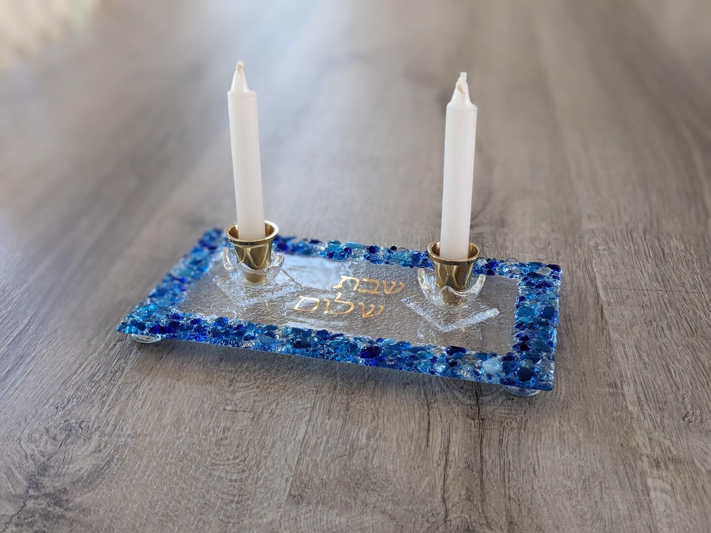 Zion Judaica Silver Enamel Candlestick Holders Set - Modern Cylinder Shabbat Candle Holders (Gift Box)