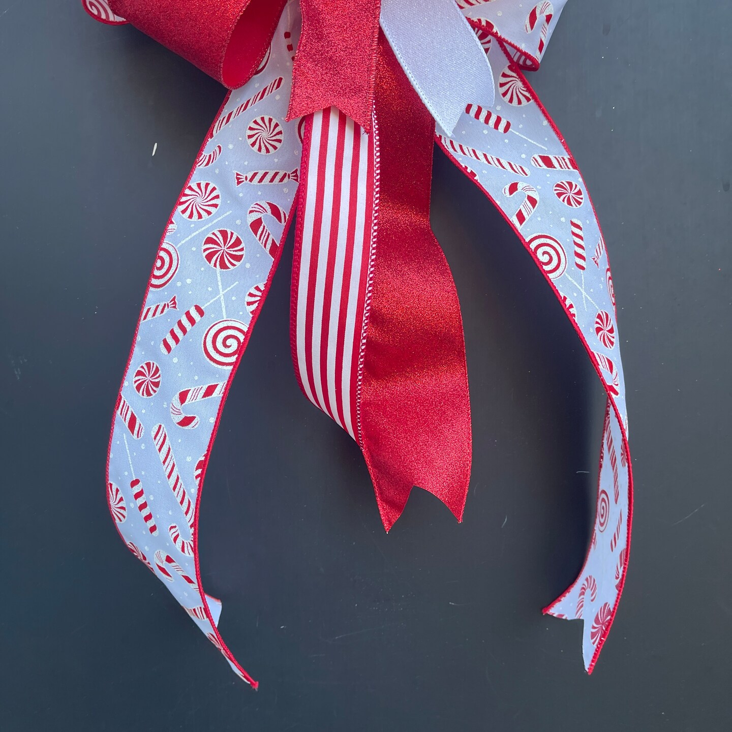 Red and White Peppermint Bow for Wreath, Lantern, Mailbox, Door or