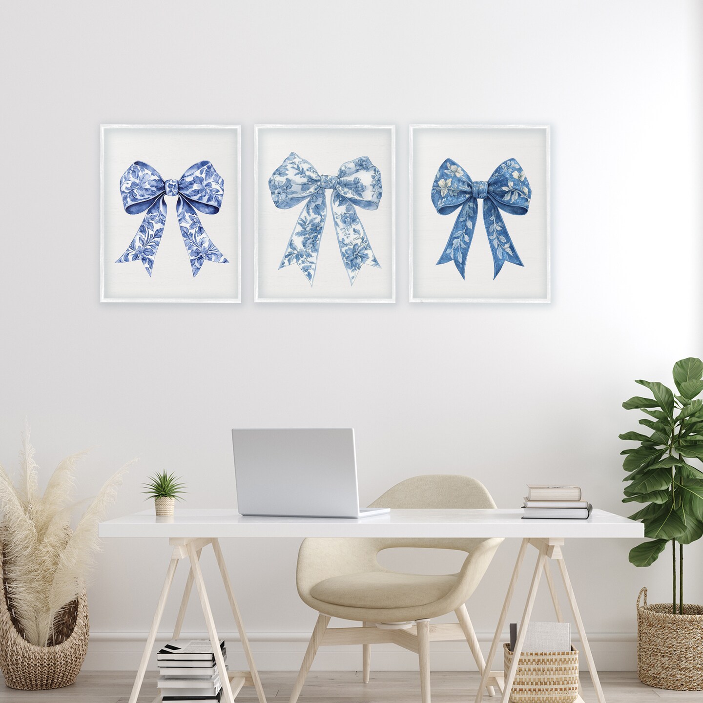 Stupell Industries Vintage Toile Pattern Bows 3pc Framed Giclee Set, design by Lettered and Lined