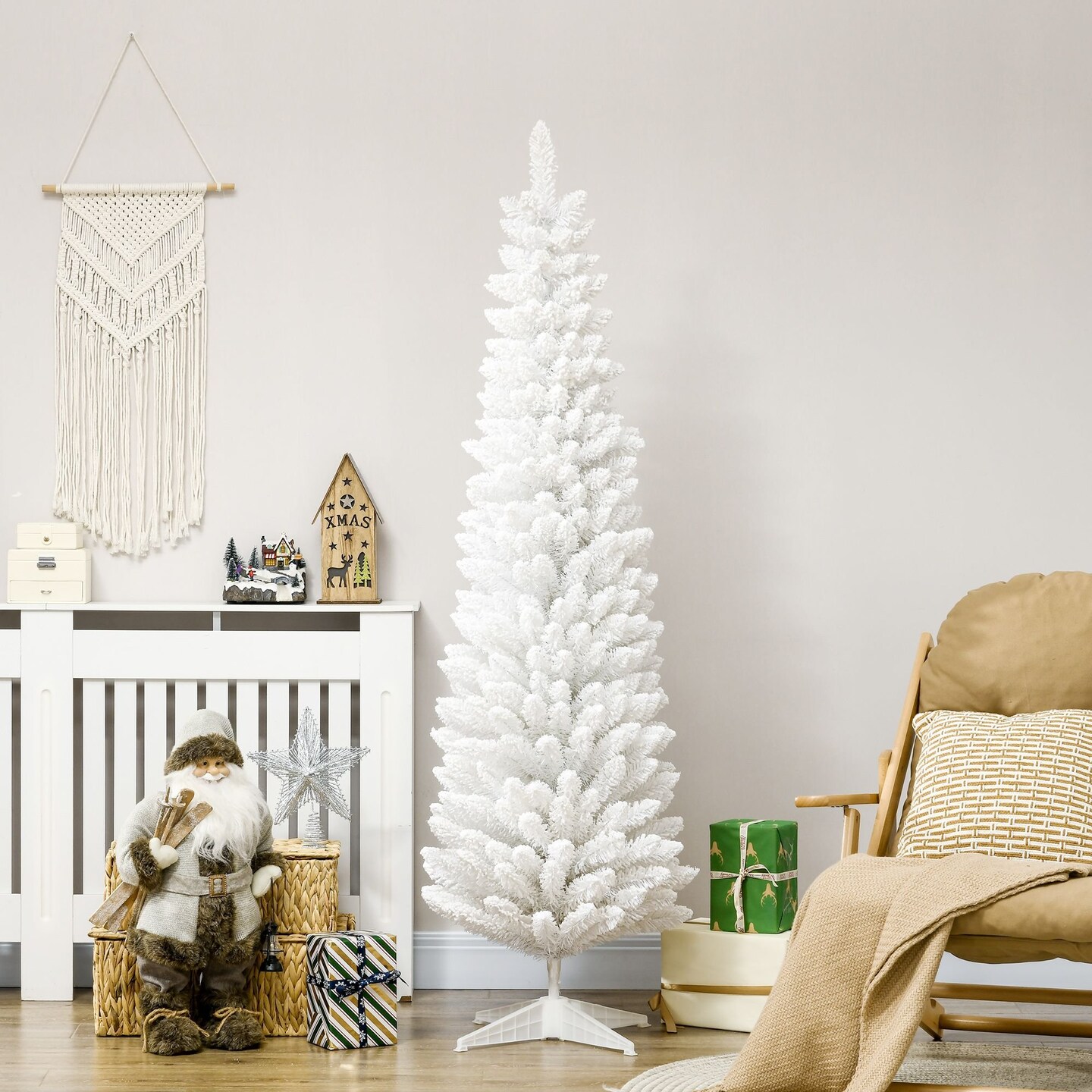 Edge Collections - 6' - White - Snow-Flocked Pencil Christmas Tree for Easy Holiday Ambience - 1 Piece