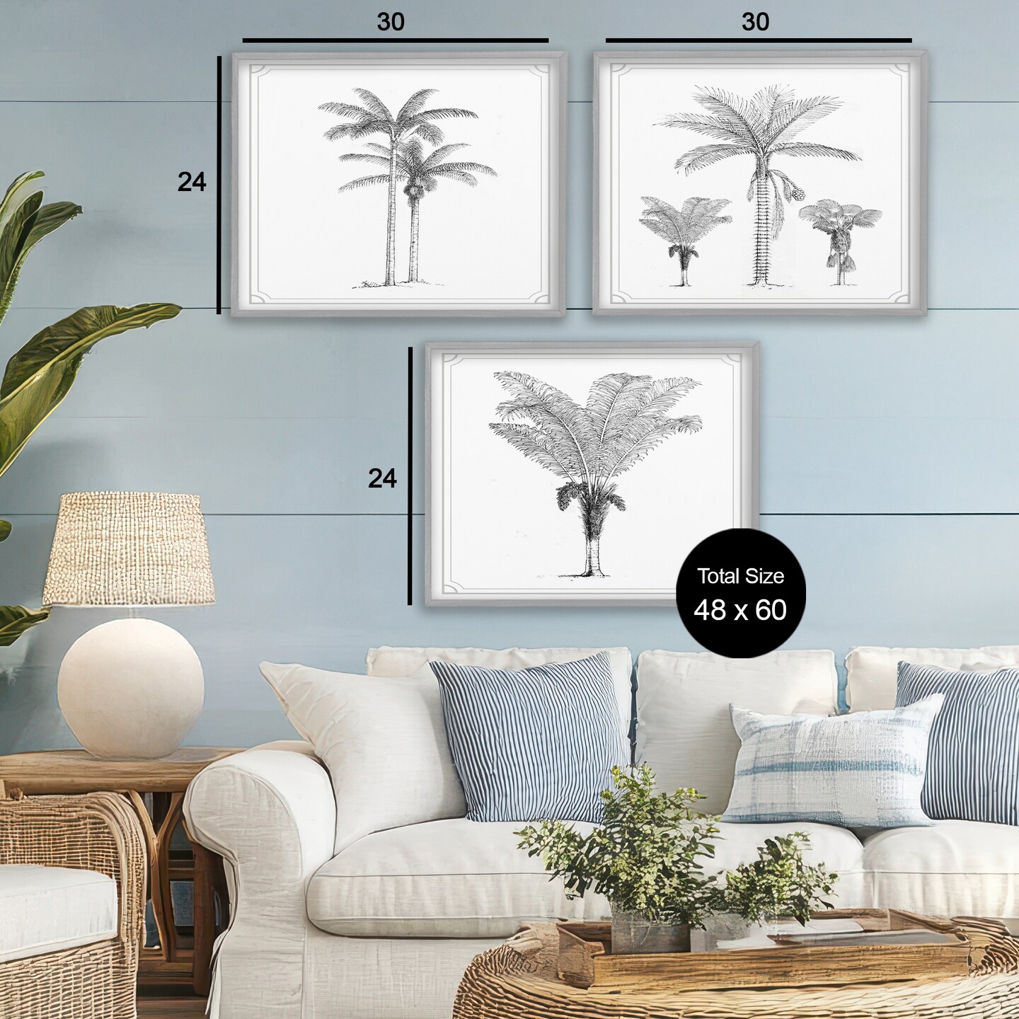 Stupell Industries Minimal Vintage Palm Tree Sketches 3pc Framed Giclee Set, design by Lettered and Lined