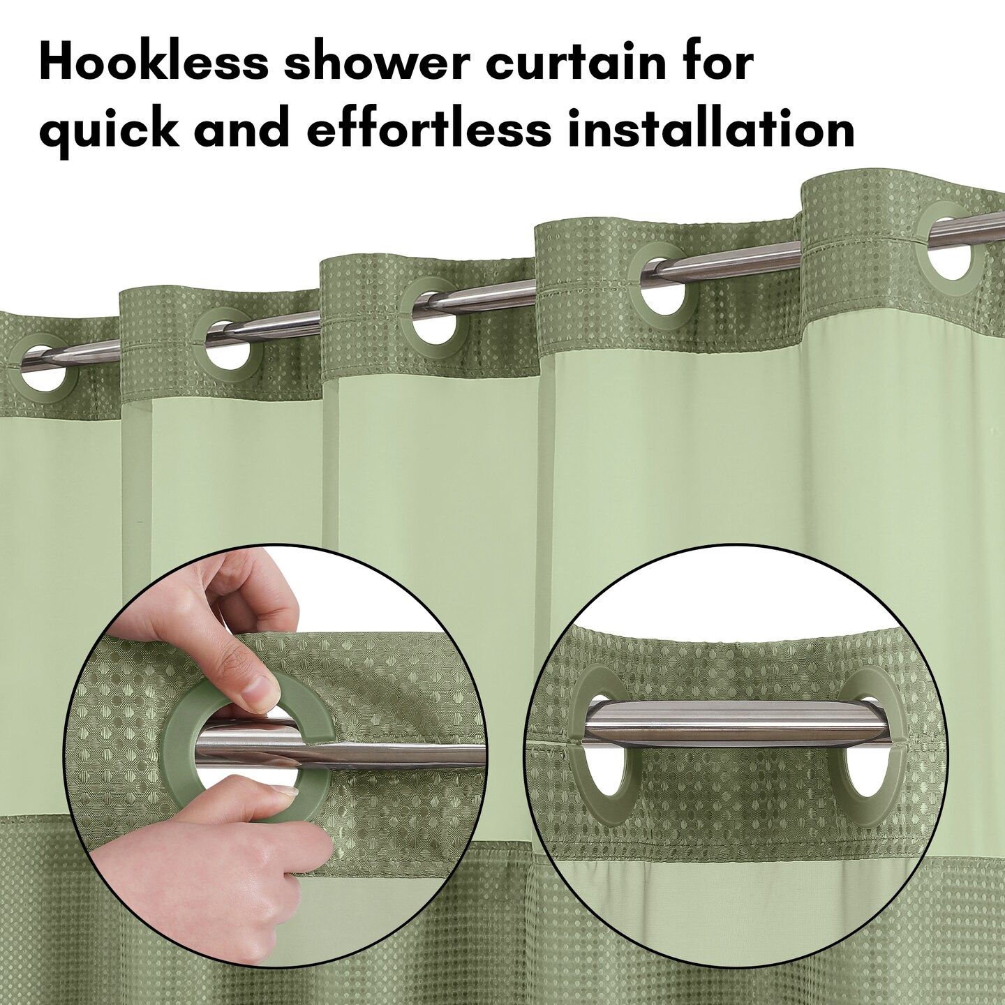 Americanflat 72x75 Hookless Waffle Pattern Shower Curtain - Water-Resistant Long Shower Curtain with Sheer Panel, Snap-In Liner, and Grommets