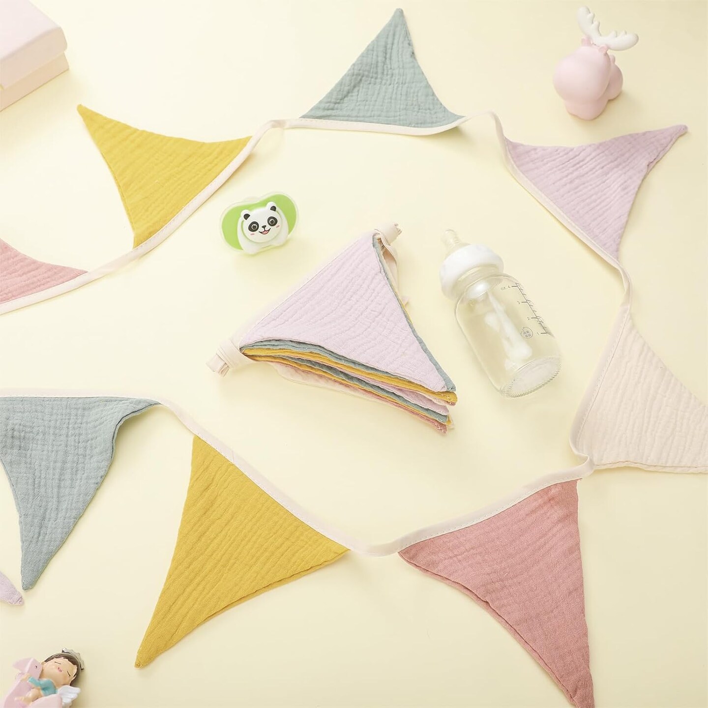 15.5 ft Party Pennant Banner Flags, 2 Pcs Nursery Garland Triangle Bunting Flag Baby Banner for Nursery Decor Baby Birthday Boho Wedding Shower Party Event, Each 7.75 ft(Rainbow Color)