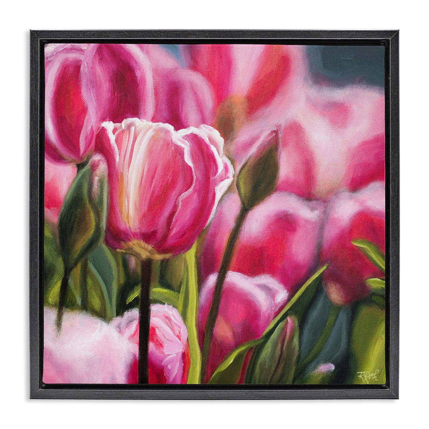 Stupell Industries Pink Tulips Garden Framed Floater Canvas Wall Art Design by Raquel Roth