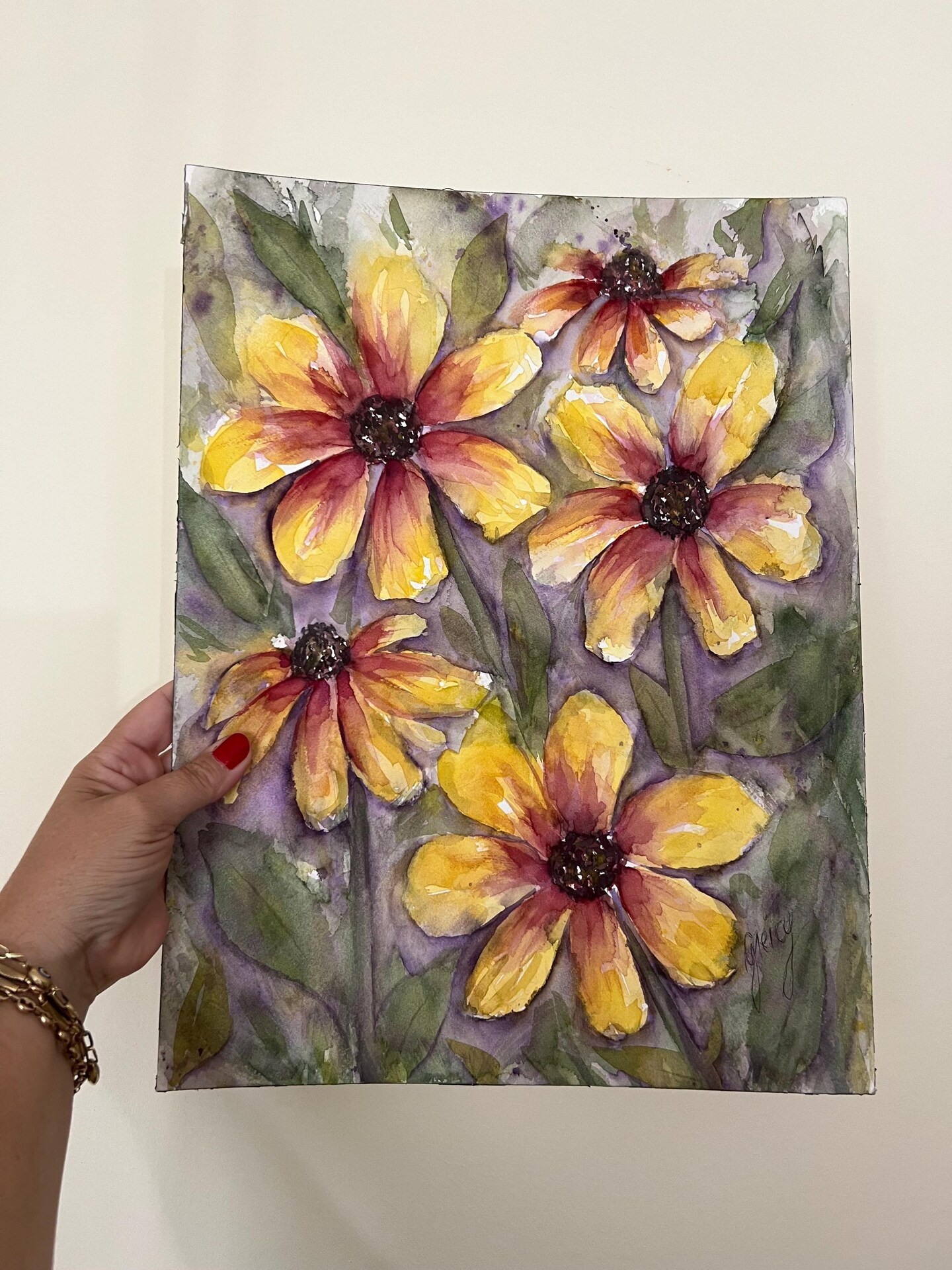 Rudbeckia Coneflowers Painting, Echinacea Original Watercolor Painting, Boho OOAK Coneflower Flowers Painting,  Hand Painted Floral Wall Art product 7
