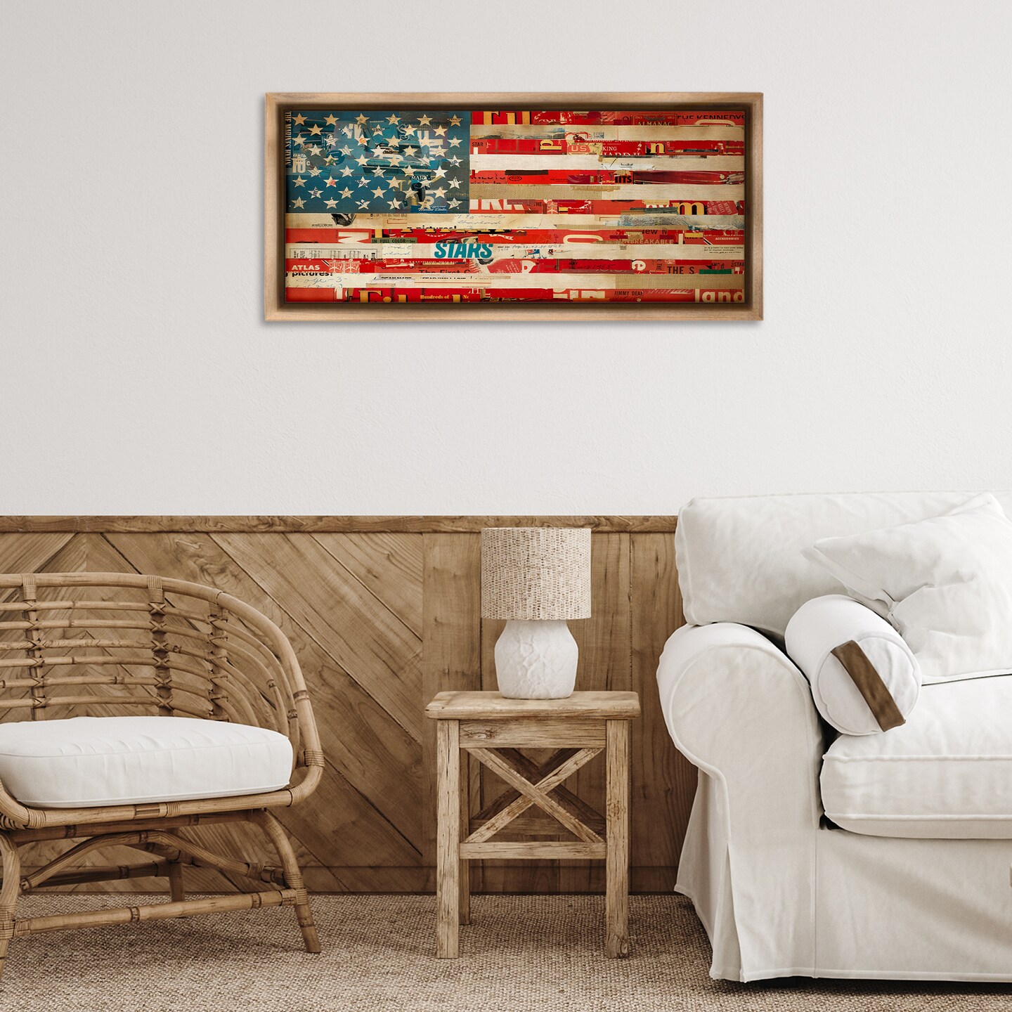 Stupell Industries Patriotic Collaged Flag Framed Floater Canvas Wall Art Design by Kelsey Hochstatter
