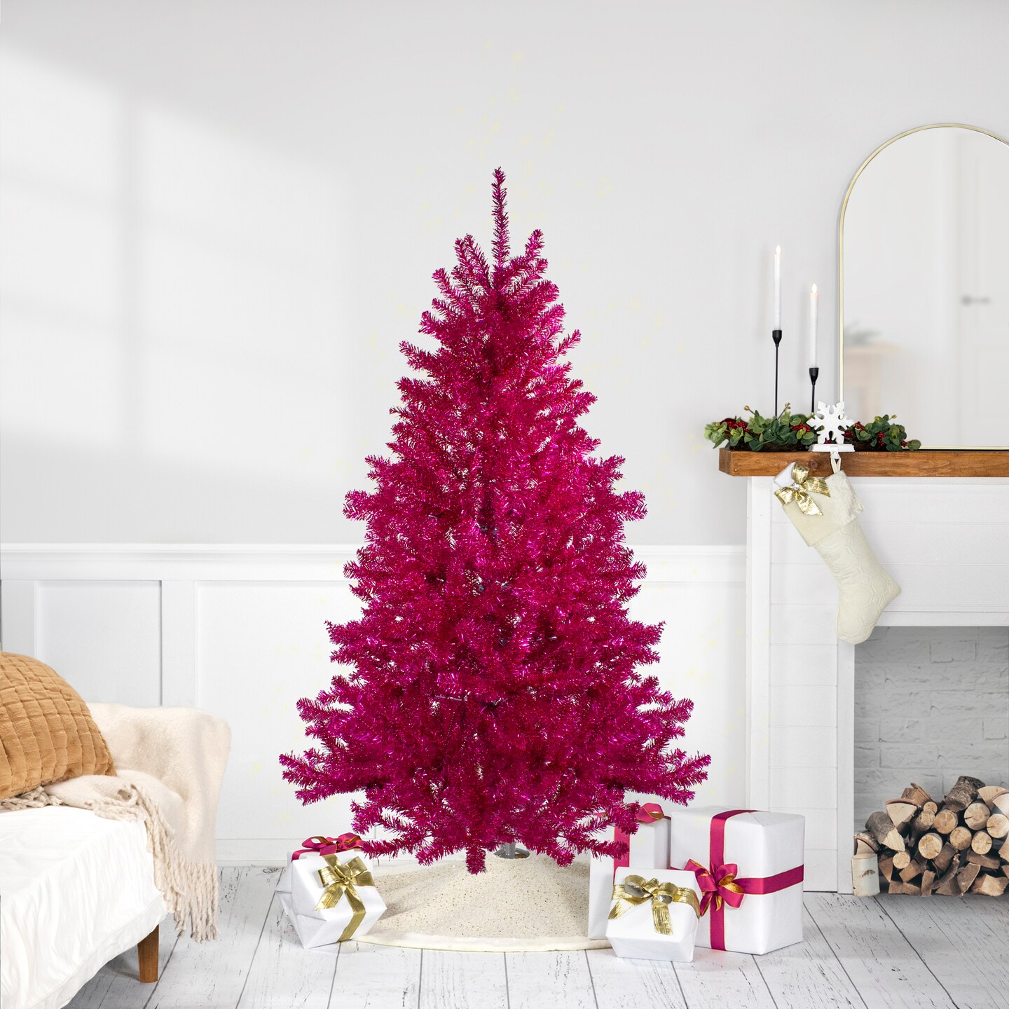 Northlight 6' Metallic Pink Tinsel Artificial Christmas Tree - Unlit