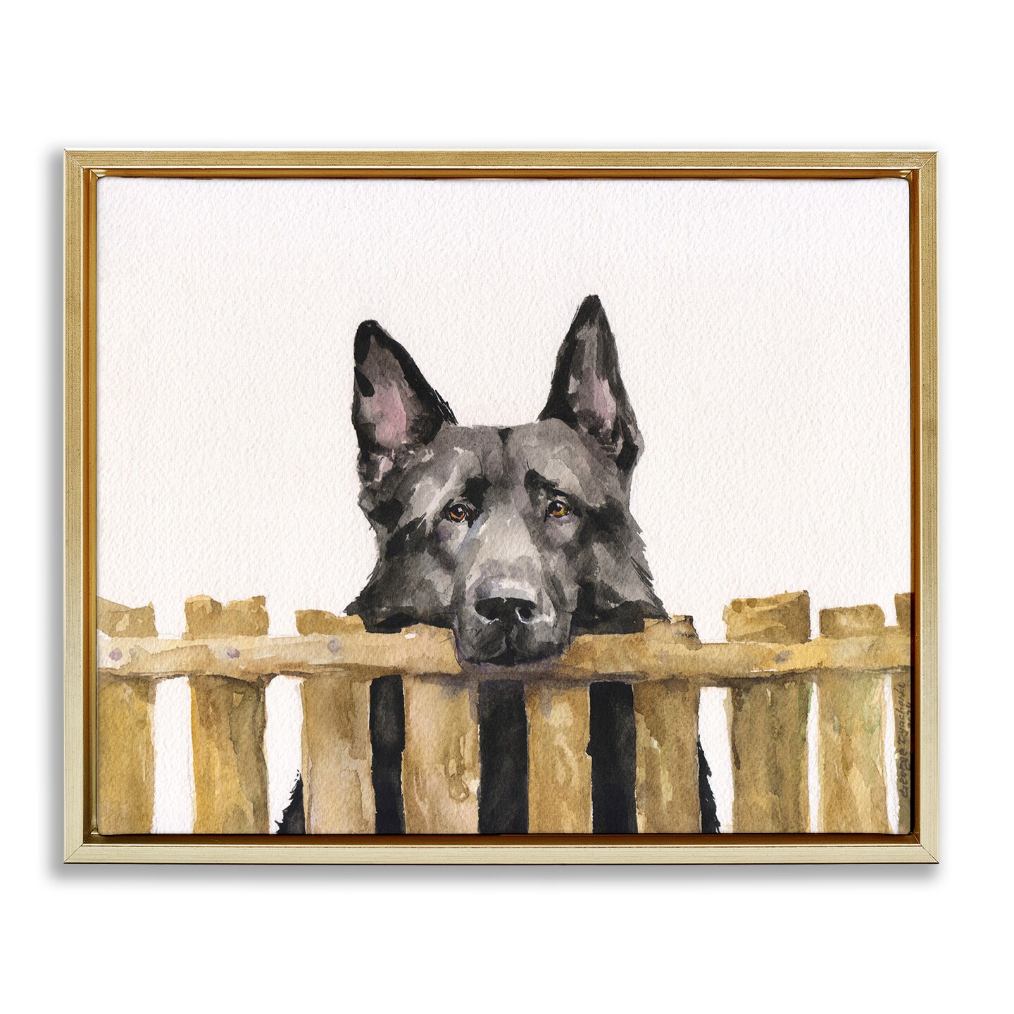 Stupell Industries Black German Shepherd Framed Floater Canvas Wall Art Design by George Dyachenko