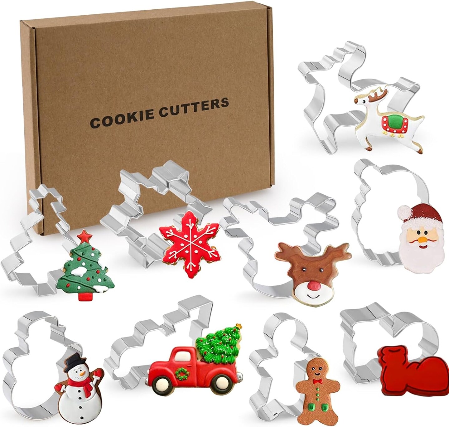 9 Piece Stainless Steel Christmas Cookie Cutter Set for Holiday Baking