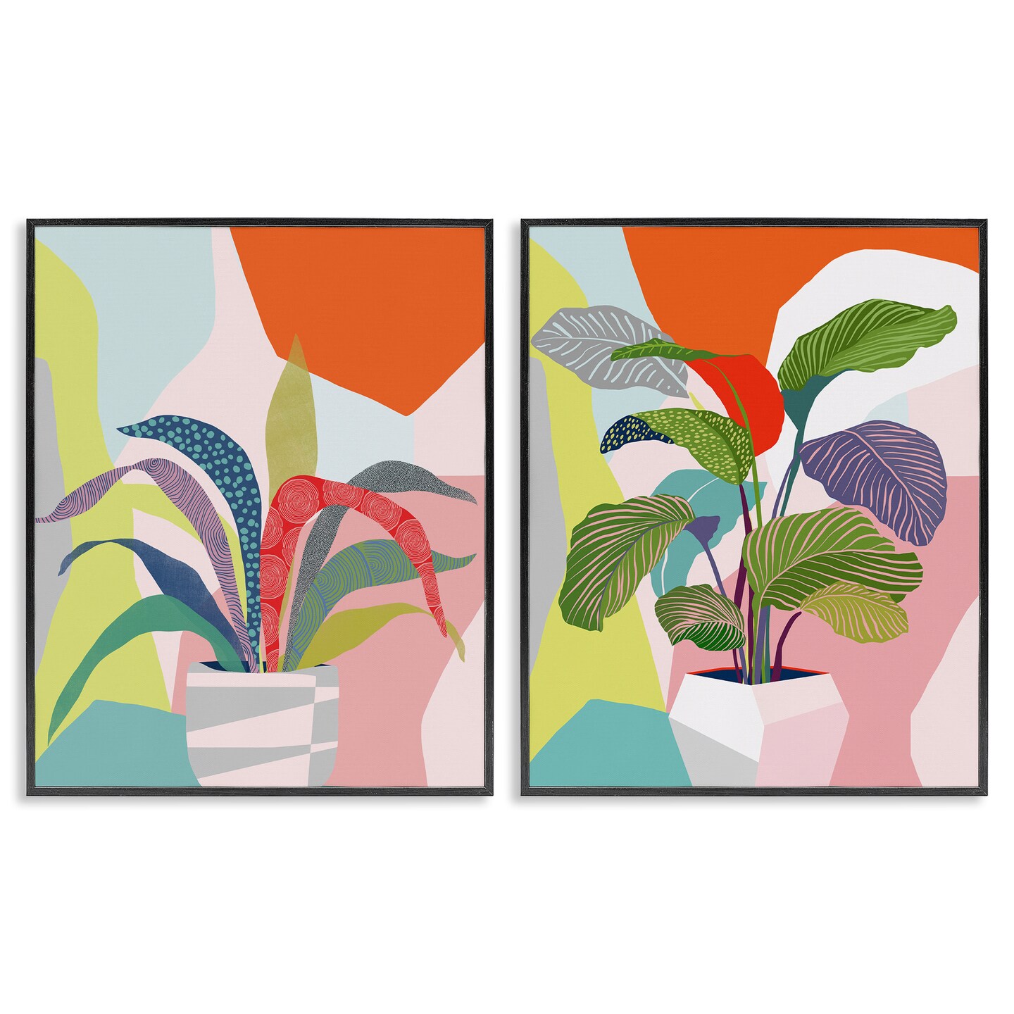 Stupell Industries Lively Patterned Plant Leaves 2 pc Framed Giclee Wall Art Set Design by Ioana Horvat
