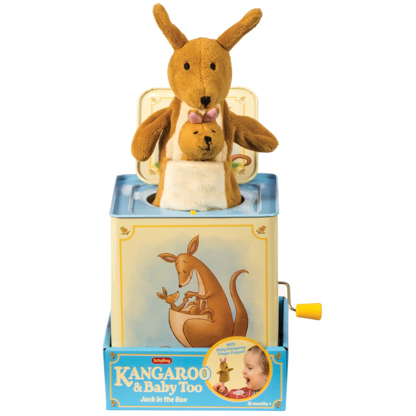 Schylling: Jack In Box - Kangaroo - Classic Pop-Up Music Toy, Momma &#x26; Baby Joey Finger Puppet, Plays Song &#x22;Pop Goes The Weasel&#x22;, Toddler &#x26; Kids 18mo+