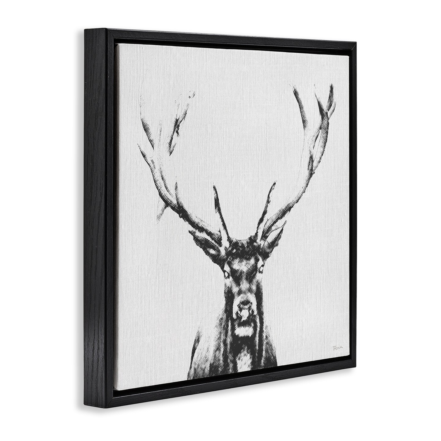Stupell Industries Stag Sketch in Grey Framed Floater Canvas Wall Art Design by Katrina Craven
