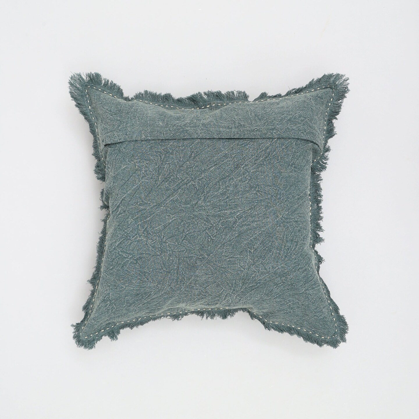 Stonewashed Linen Throw Pillow with Handworked Edges &#x26; Fringe - 22&#x22; x 22&#x22;