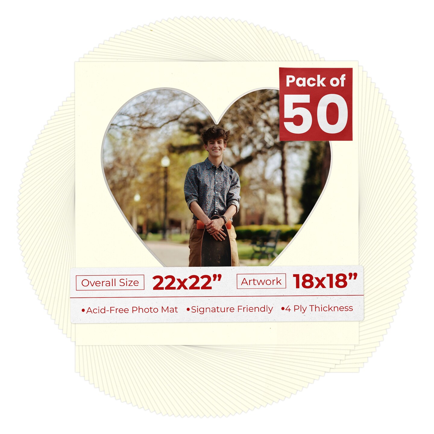Cream Linen Mat Board for 22x22 Frames - Heart Opening for 18x18 Photos ...