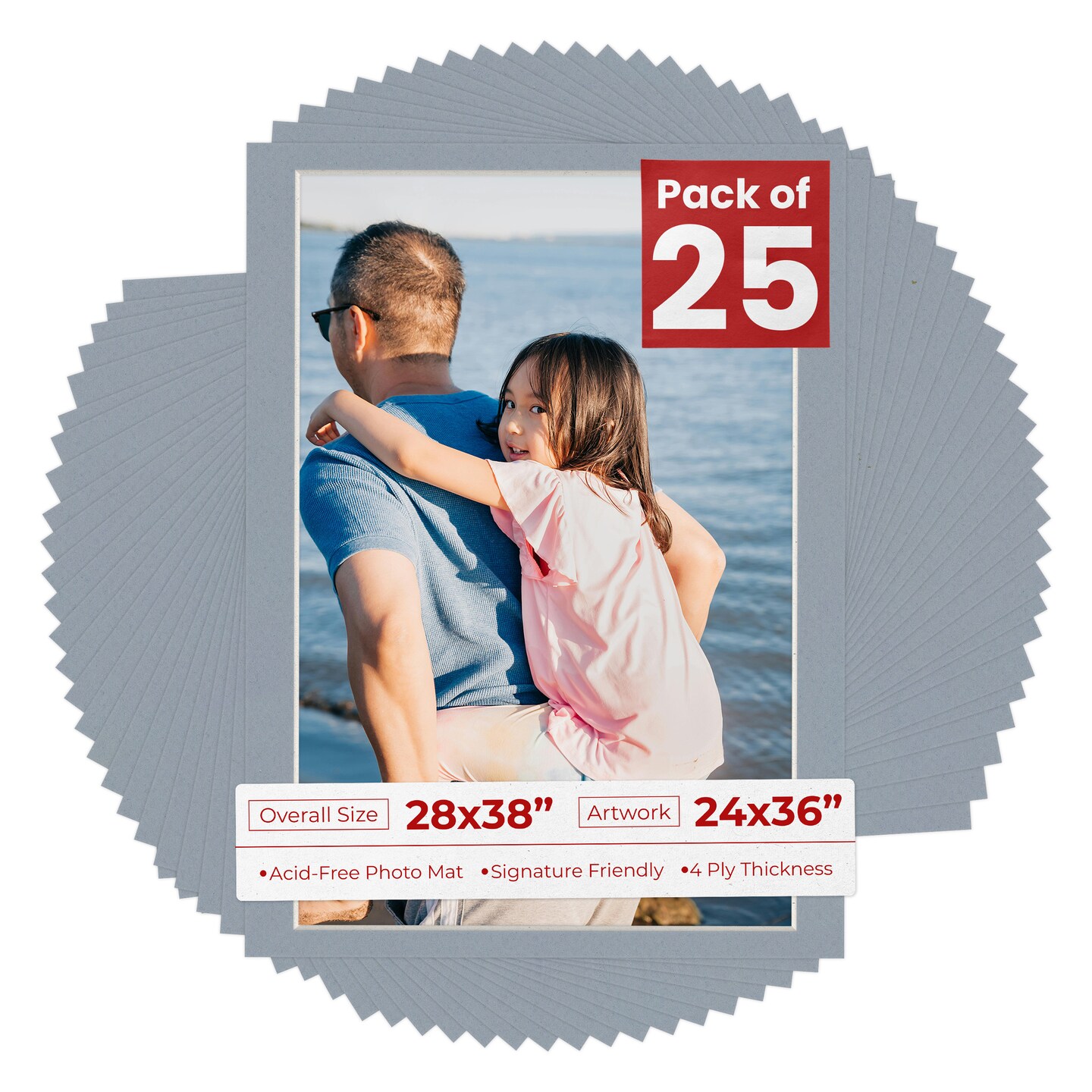 Harbor Gray Mat Board for 28x38 Frames - Fits 24x36 Photos, Color: Grey ...