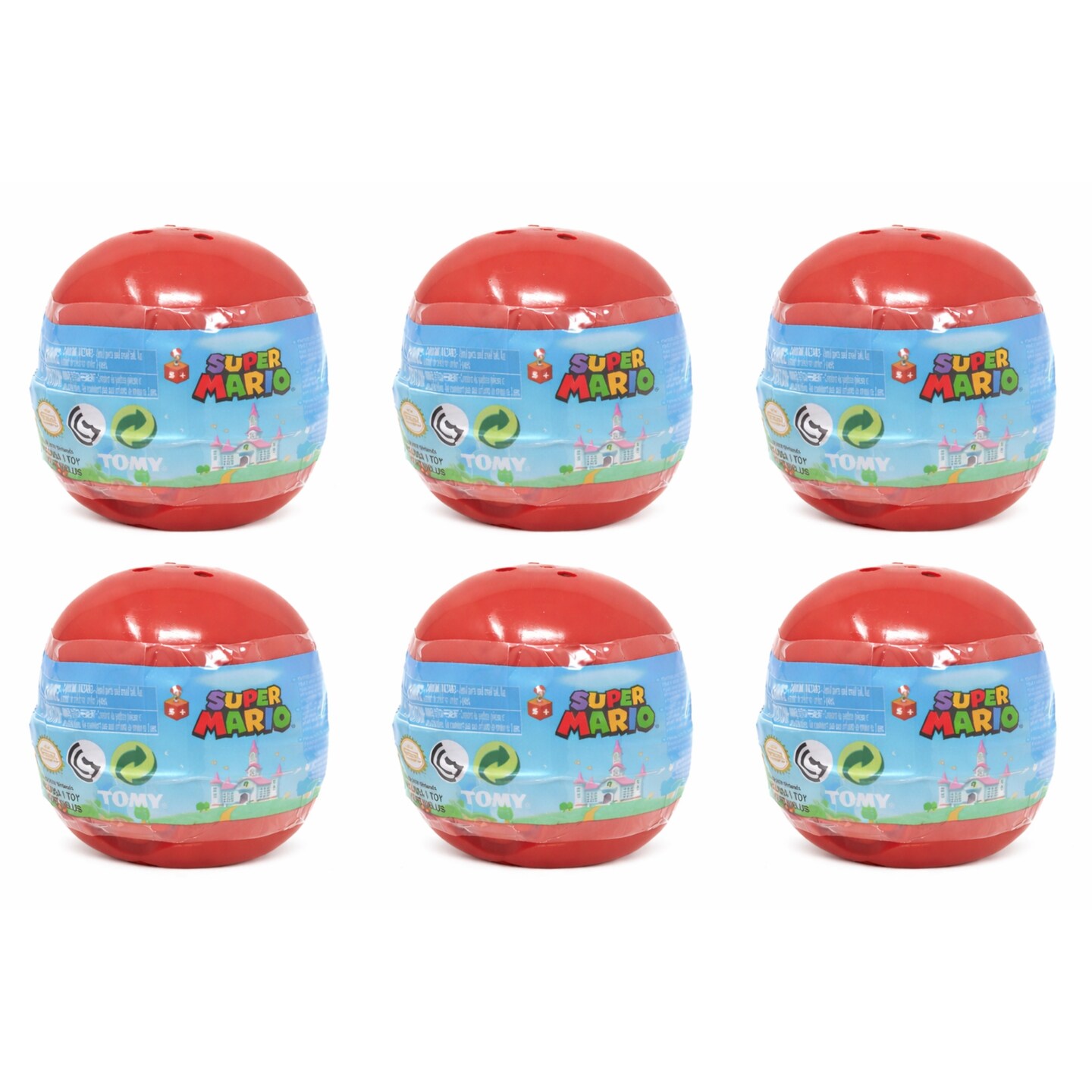 Red Rounded Mario Text Capsule Assortment of 6 Super Mario Buildable Figures Mystery Collectible ...