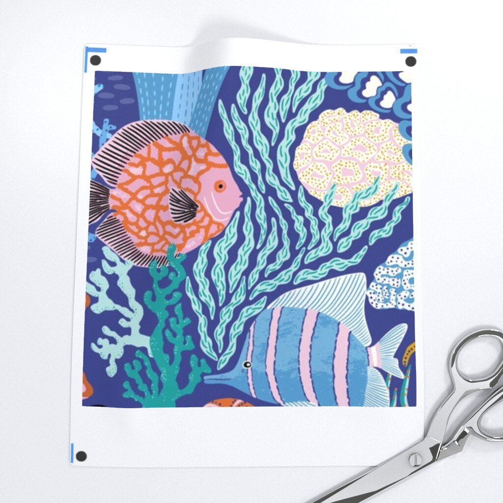 Coral Reef Blue Colorful Tropical Under The Sea Coastal Custom Removable Wallpaper by Spoonflower Peel & Stick Wallpaper 2FT Wide