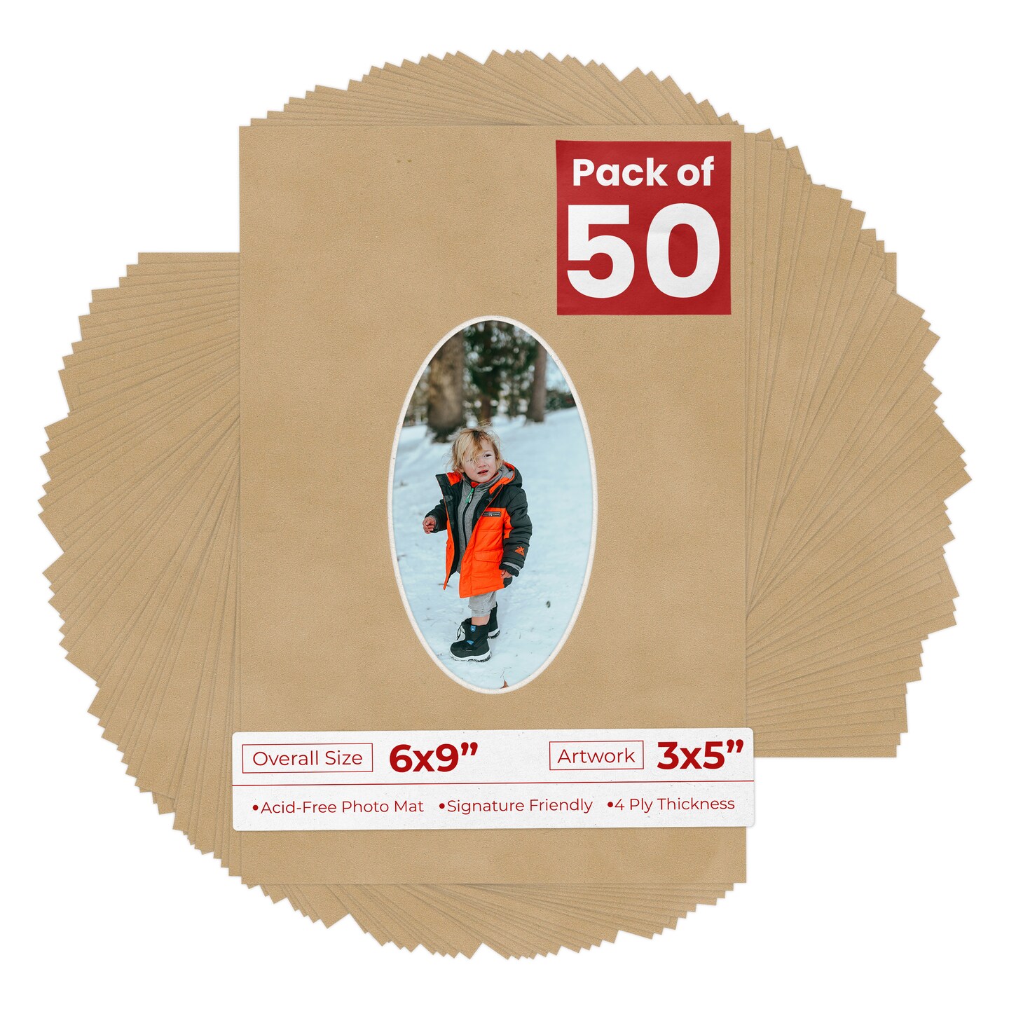 Beige Suede Mat Board for 6x9 Frames - Oval Opening for 3x5 Photos