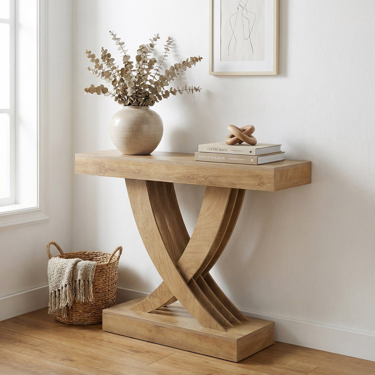 43 Inch Farmhouse Entryway Table Brown Console Table with X-Shaped Frame