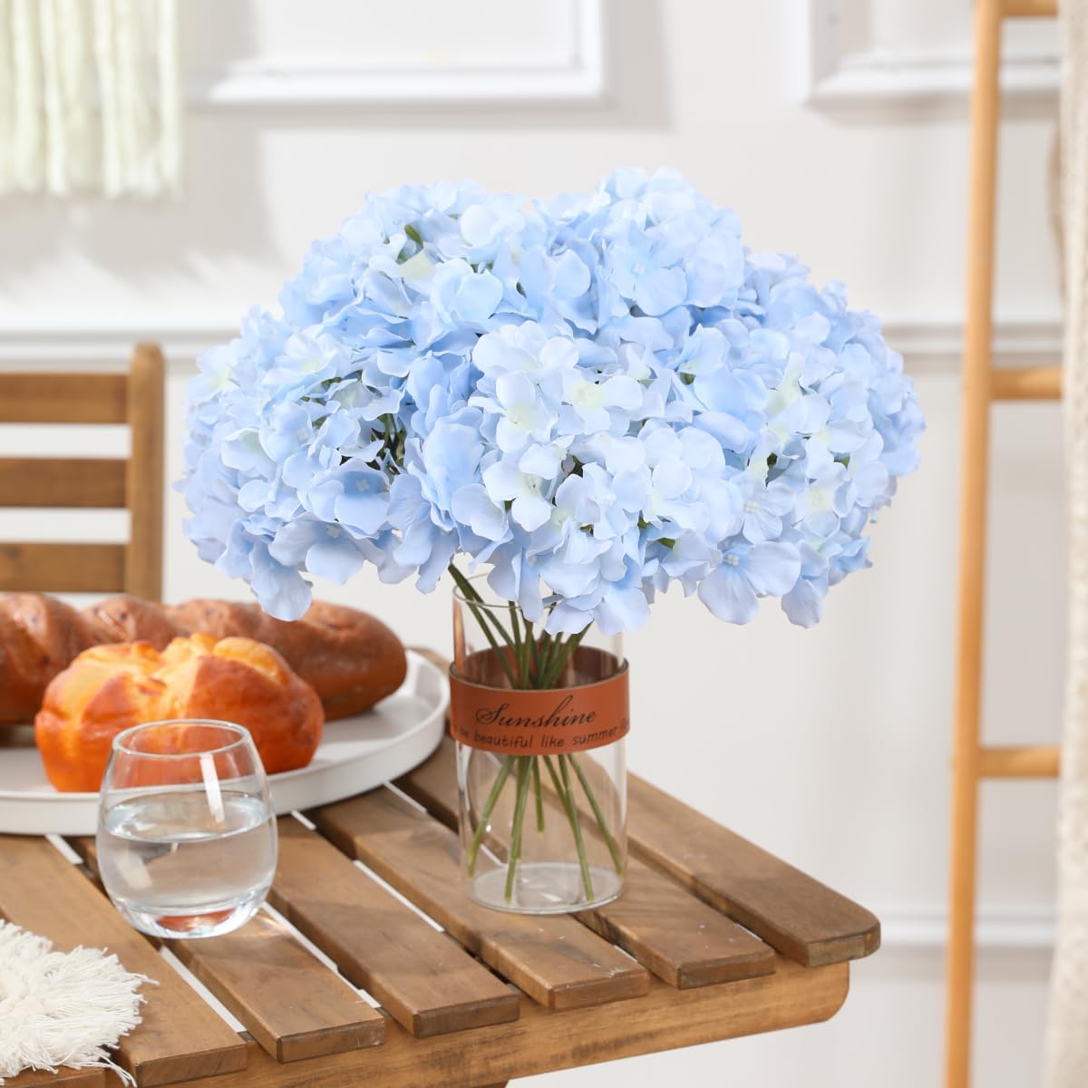 Spring Tabletop Decor – 12PCS Sky Blue Silk Hydrangea Artificial Flowers with Stems for Home, Wedding & Party Centerpieces