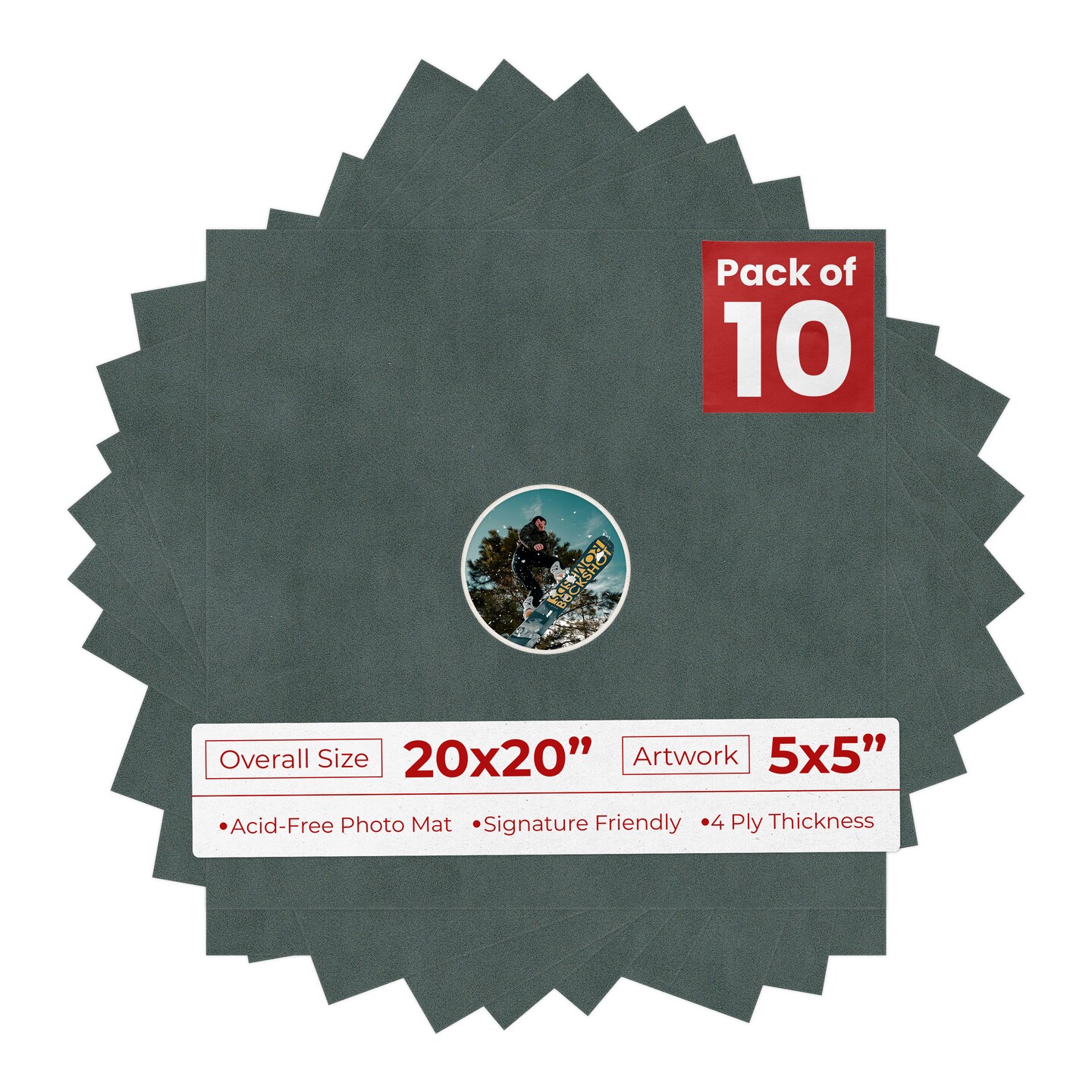 Dark Grey Suede Mat Board for 20x20 Frames - Circle Opening for 5x5 Photos