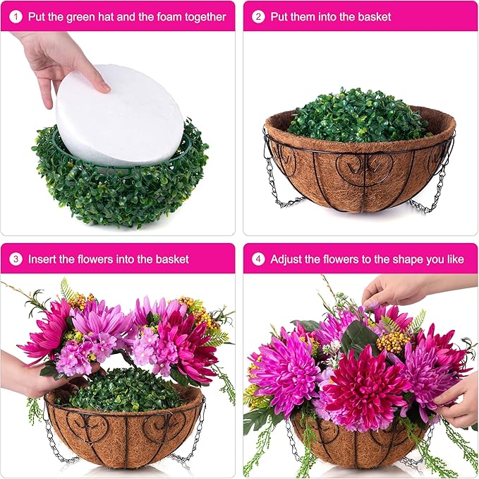 Artificial Fall Mums Flowers Baskets for Outside Decoration, Fake Hanging Silk Fuchsia Flower, Faux Chrysanthemum Summer UV Resistant Realistic for Porch Yard Autumn Decor