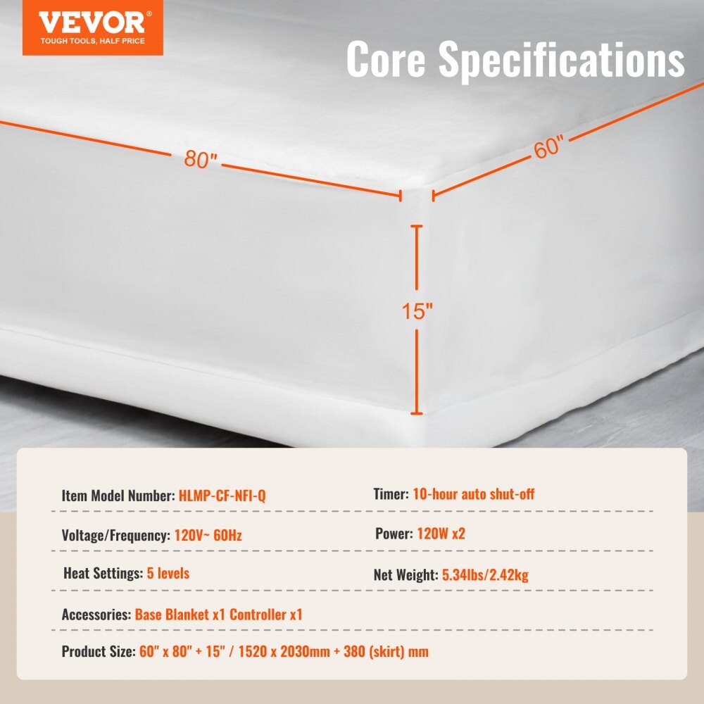 Heated Electric Blanket Dual Zone Control 5 Heat Levels Coral Velvet Gray