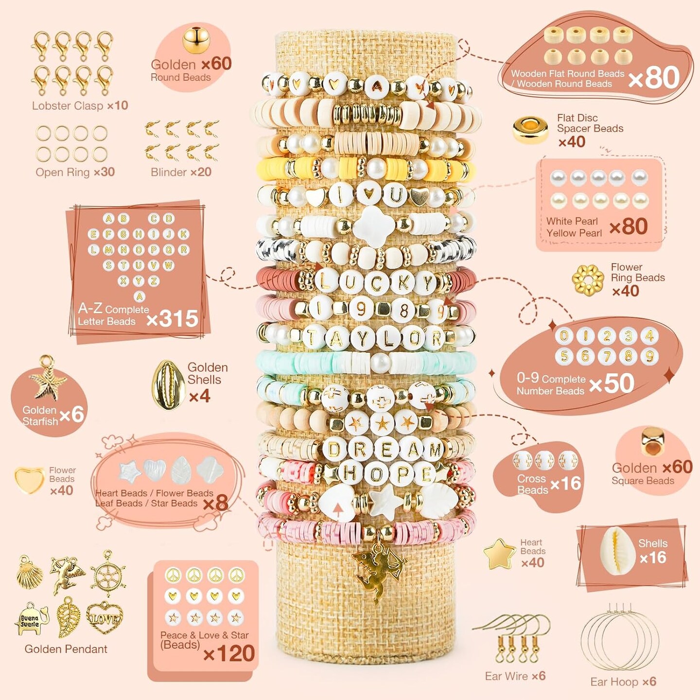 Clay Beads Bracelet Making Kit – 10,800pcs DIY Jewelry Kit with Letter, Star, Pearl & Heart Beads | Friendship Bracelets, Necklaces & Crafts for Girls & Adults