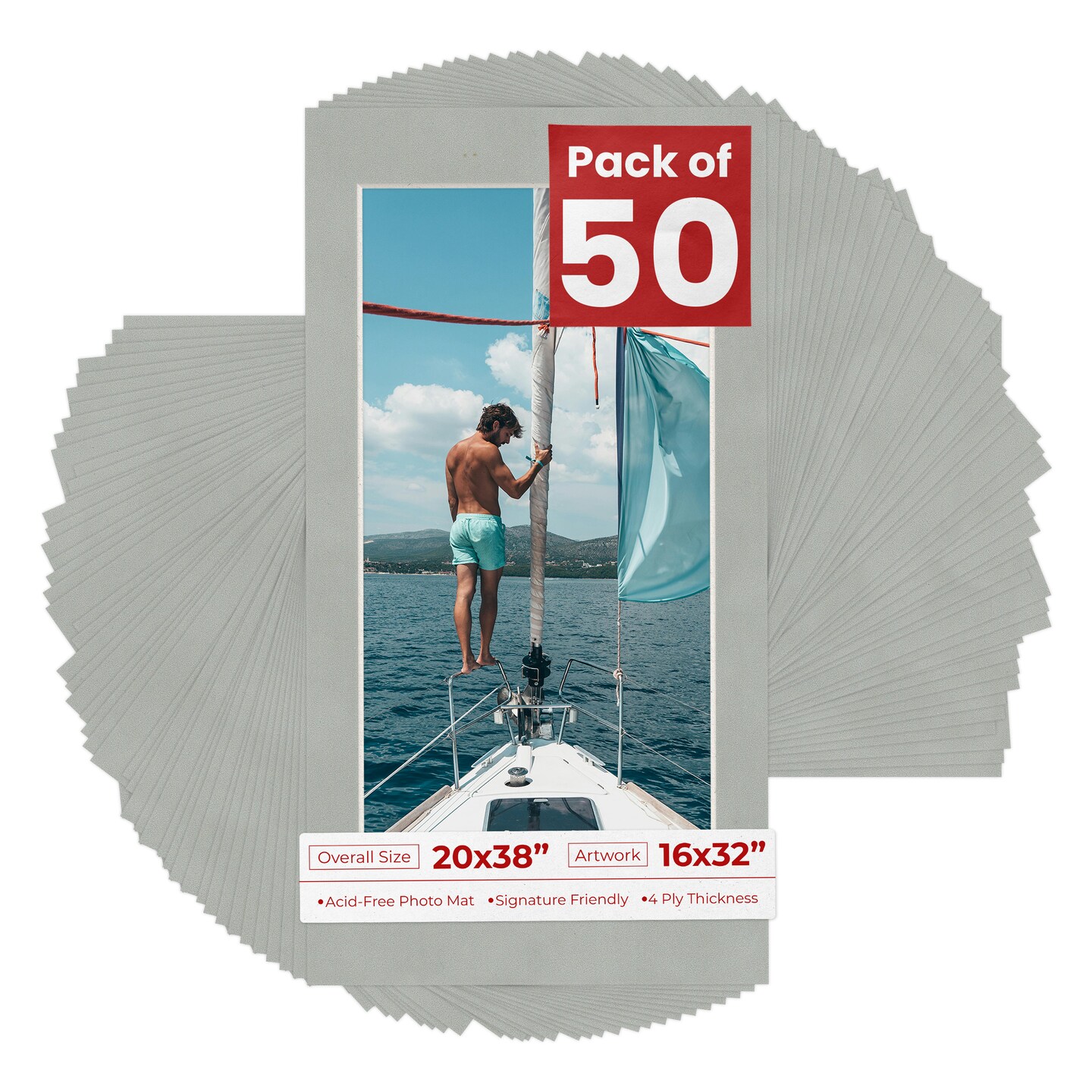 Light Grey Suede Mat Board for 20x38 Frames - Fits 16x32 Photos