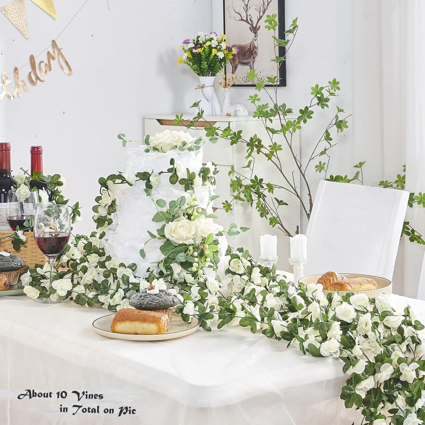 Spring Floral Garlands – 8PCS x 8.2 Ft Artificial Rose Vine Garland with Green Leaves, Hanging Silk Flowers for Room, Wedding, Birthday, Christmas, Wall, Arch, and Party Decor