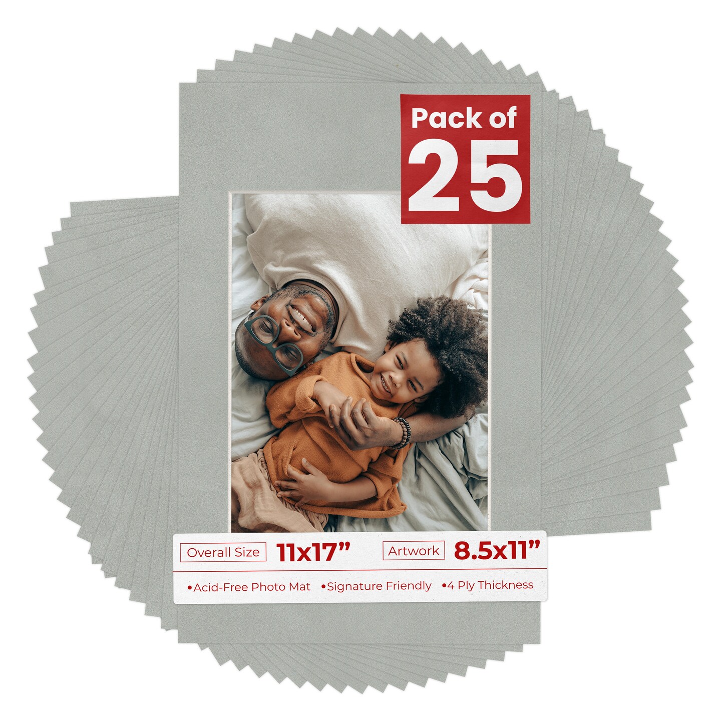 Light Grey Suede Mat Board for 11x17 Frames - Fits 8.5x11 Photos