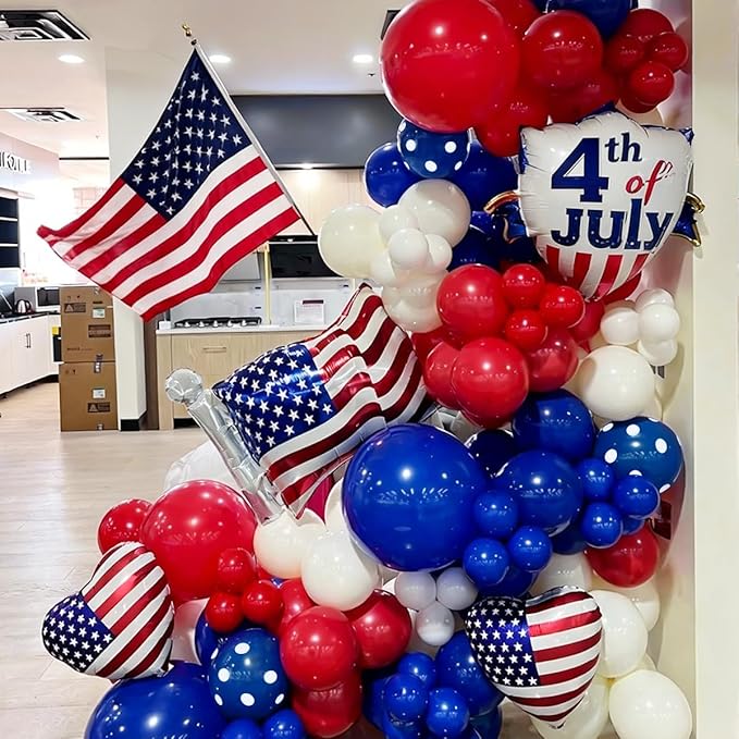 Red White Blue Balloon Arch Kit, 167PCS 4th of July Balloons Garland for Graduation Patriotic Birthday Nautical Baby Shower Wedding Baseball Party Decorations