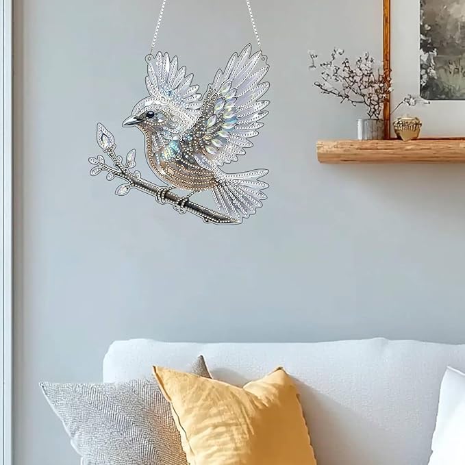 Hanging Diamonds Art kit for Adult,DIY Bird Pendant Diamonds Painting Art Kit, 7.8x7.8 inch Acrylic Diamonds Painting Board Kit Ornament, Special Crystal Diamond Hanging Ornament