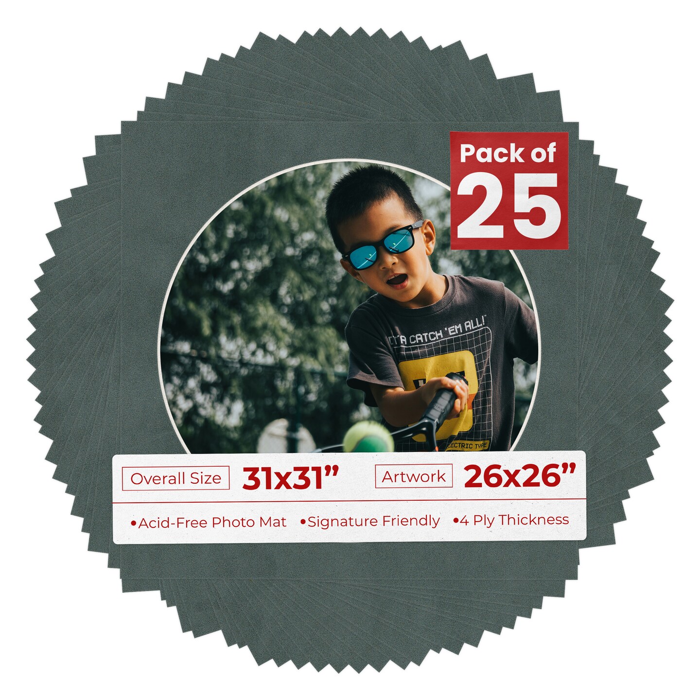 Dark Grey Suede Mat Board for 31x31 Frames - Circle Opening for 26x26 Photos