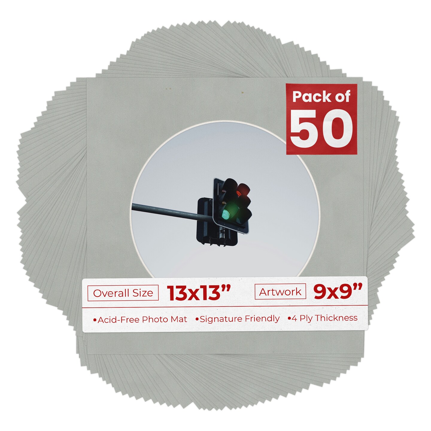 Light Grey Suede Mat Board for 13x13 Frames - Circle Opening for 9x9 Photos