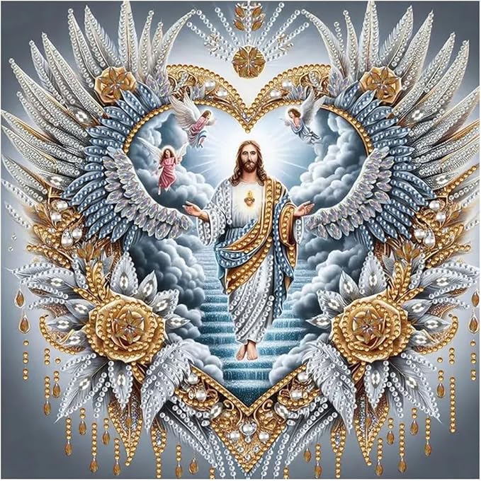 Special Shape Jesus Diamond Art Painting Kits for Adults,Flowers Diamond Art Kits for Beginners,Angel Diamond Art Kits for Home Decor12×12inch/30×30cm