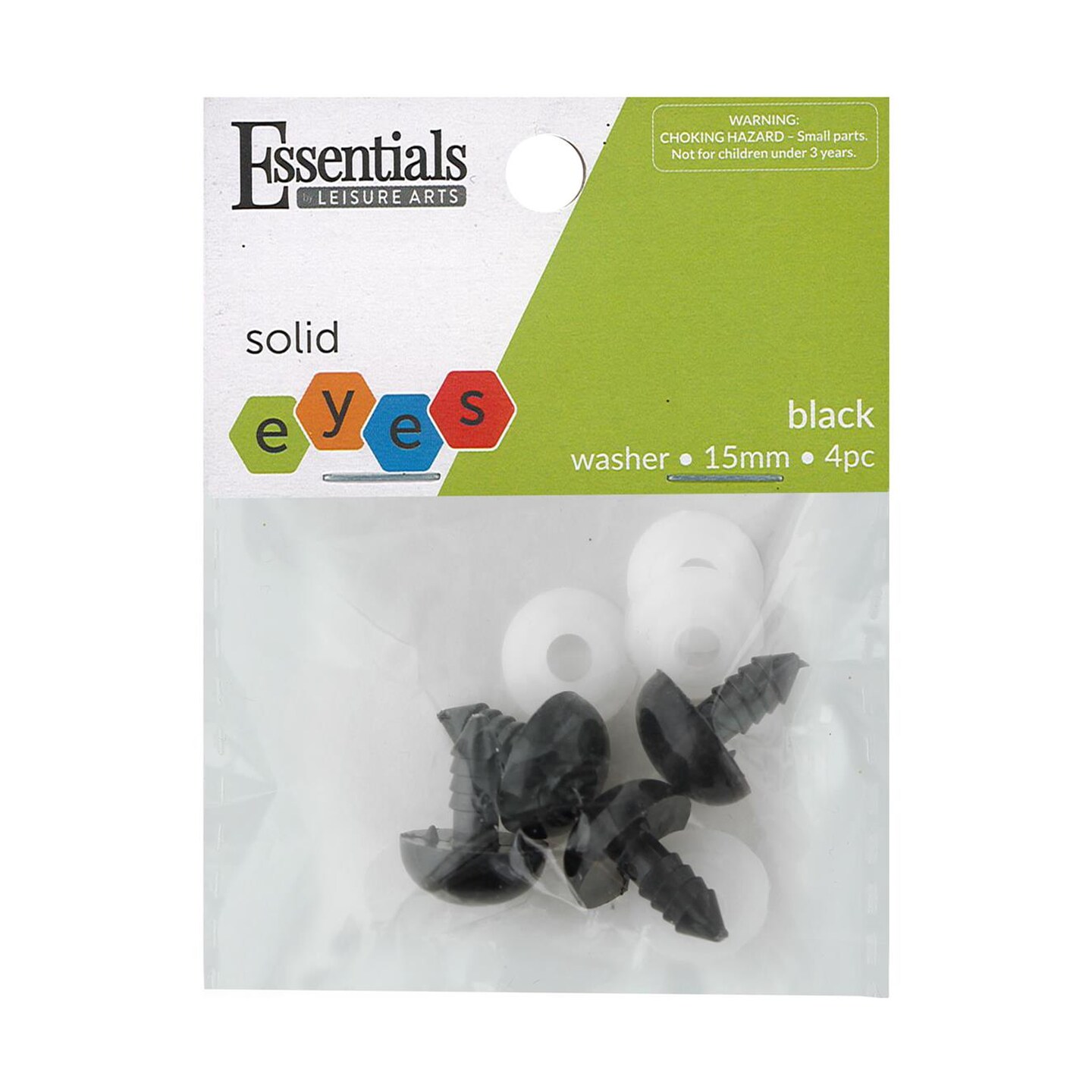 Essentials By Leisure Arts Eyes Solid With Washer Black, 15Mm, 4 Pieces Googly Eyes, Google Eyes For Crafts, Big Googly For Crafts, Wiggle Eyes, Craft