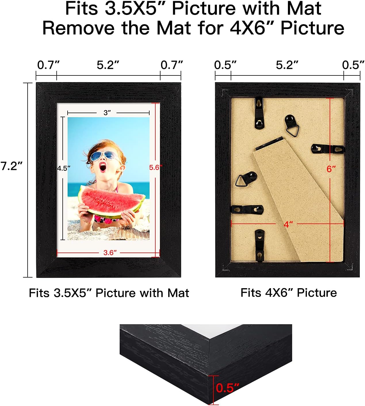 4x6 Picture Frame Distressed Farmhouse Wood Pattern Set of 4 with Tempered Glass