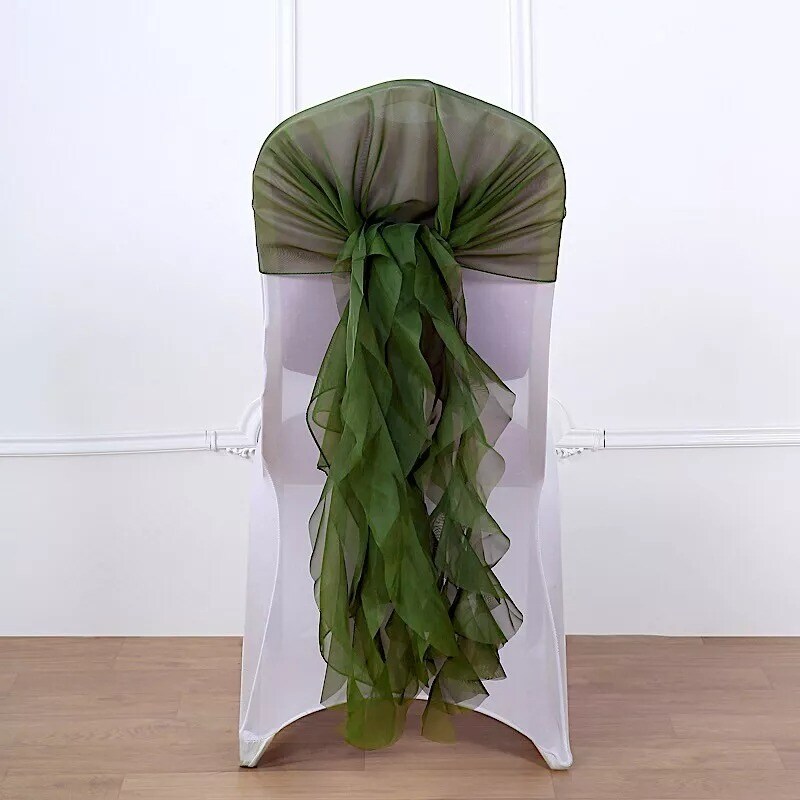 Olive Green Premium Curly Chiffon CHAIRS Covers Cap SASHES Bows Ties Home