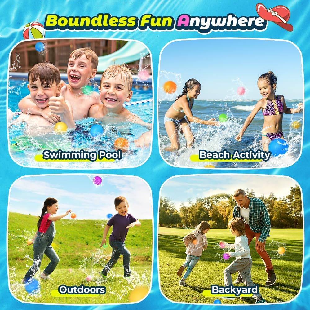 12Pcs Reusable Water Balloons, Pool Beach Water Toys for Boys and Girls, Outdoor Summer Toys for Kids Ages 3-12, Magnetic Water Ball for Outdoor Activities