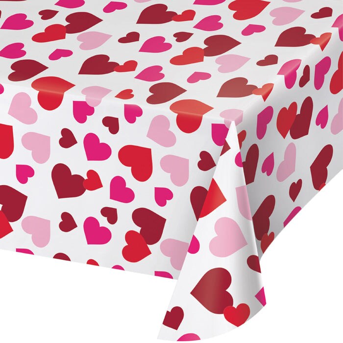 Valentine Plastic Tablecover, 54&#x22;x102&#x22;