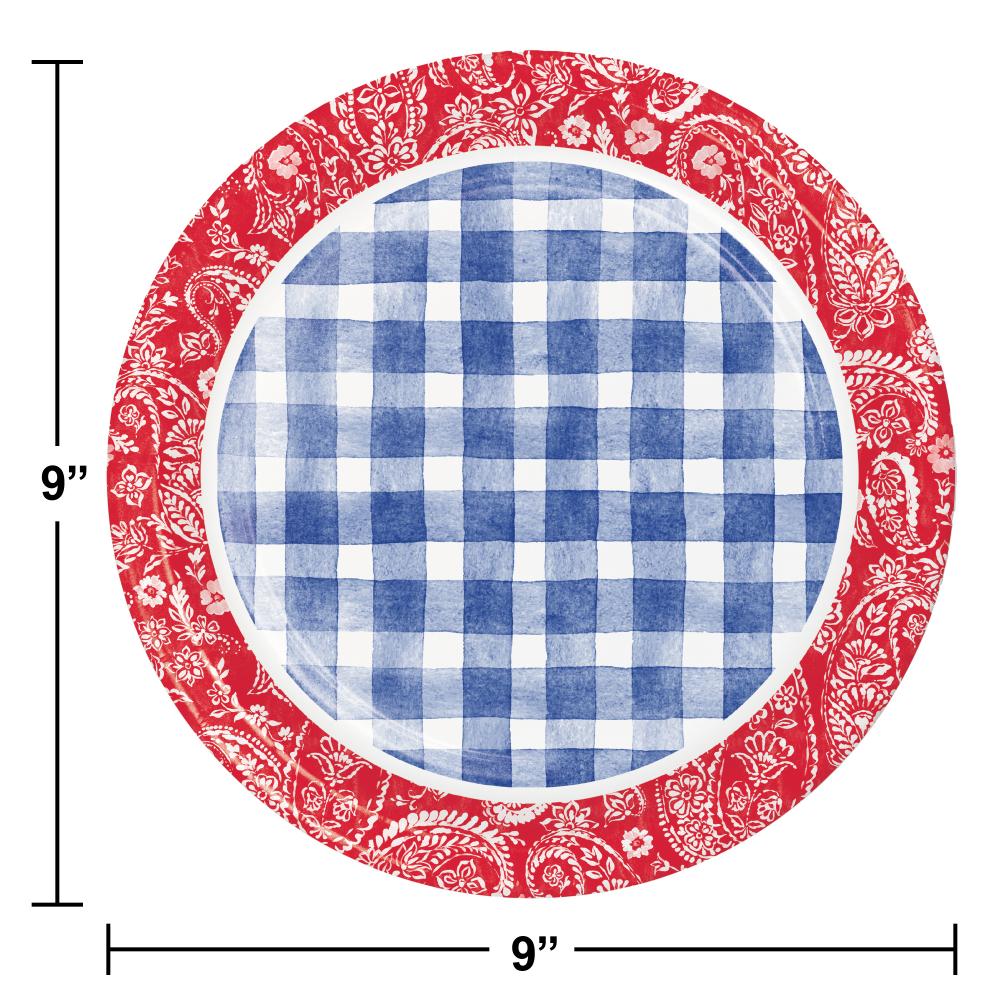 Picnic Paisley &#x26; Plaid Paper 9&#x22; Dinner Plate (8/Pkg)