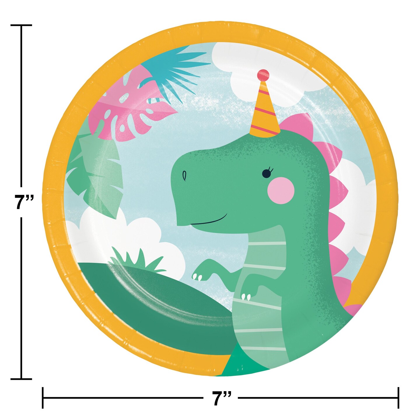 Girl Dino Party 7&#x22; Paper Dessert Plate Asstd Designs (8/Pkg)
